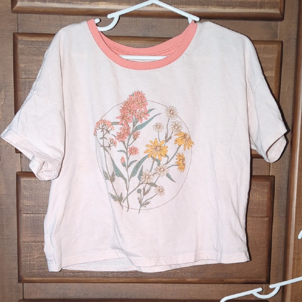 Wonder Nation Short Sleeve Tee - Soft Pink with Floral Design